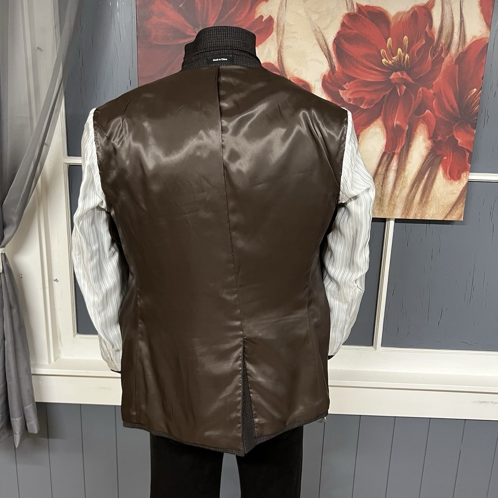 Pronto Uomo Blazer Sport Coat Men 40S Short Executive Fit Wool Brown Check - Picture 11 of 12